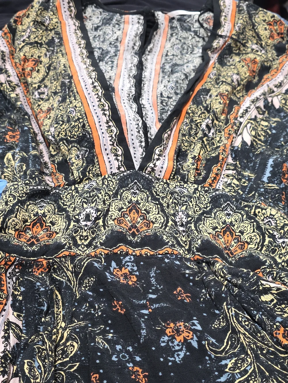 Free People Black Multi Floral Paisley V‑Neck